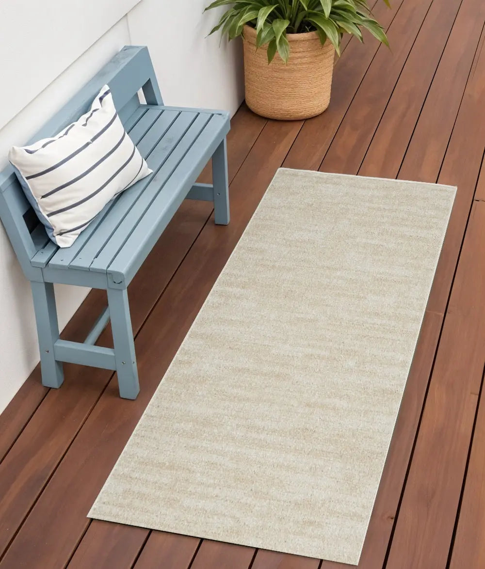4' Runner Beige And Ivory Indoor Outdoor Runner Rug - GreatEagleInc