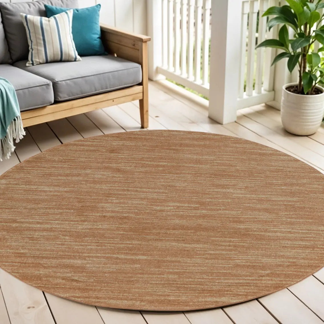 4' Rust And Beige Round Abstract Indoor Outdoor Area Rug Homeroots Outdoor