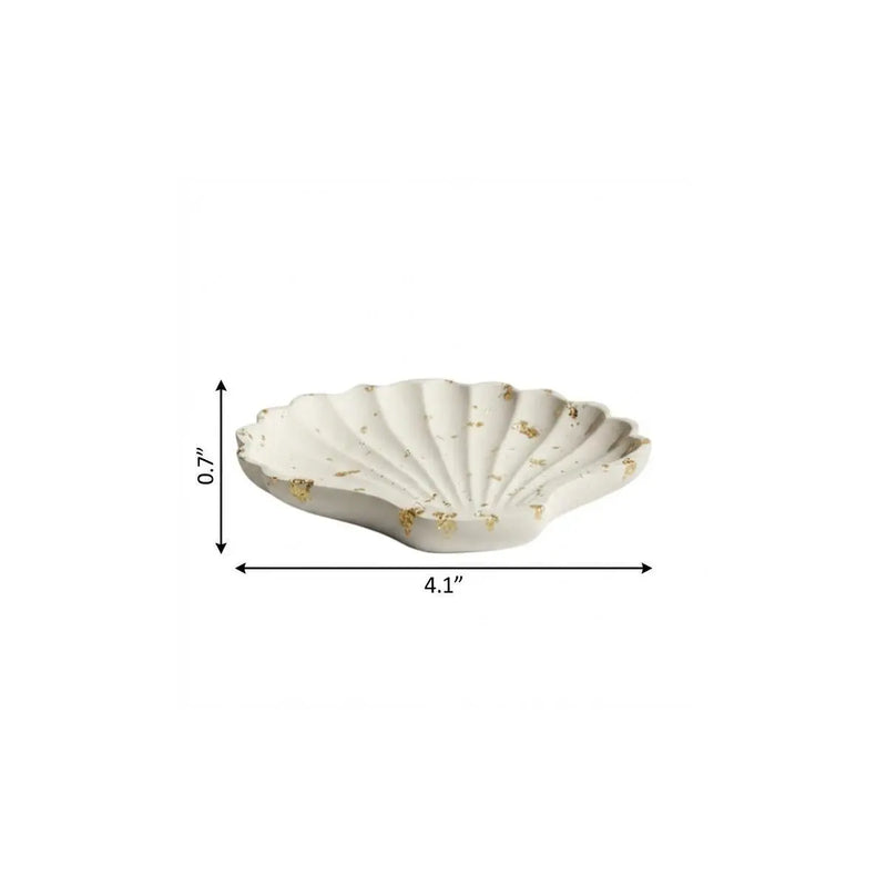 4" White And Gold Resin Handmade Seashell Trinket Tray Homeroots Kitchen & Dining