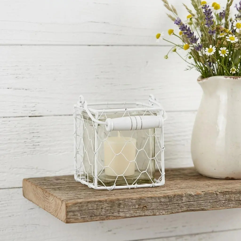 4" White Glass and Metal Lattice Tabletop Lantern Candle Holder Homeroots Home Decor