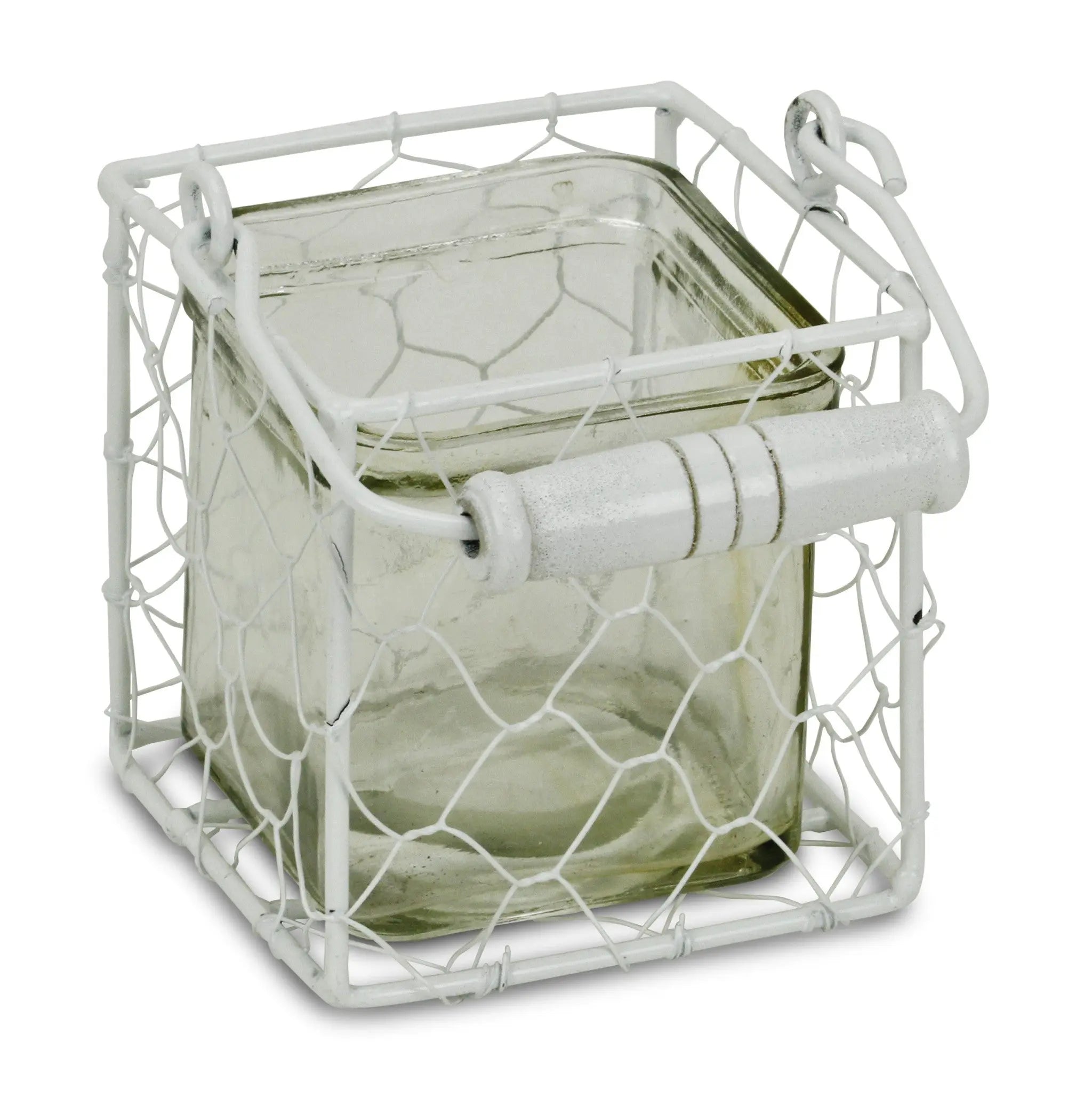 4" White Glass and Metal Lattice Tabletop Lantern Candle Holder Homeroots Home Decor