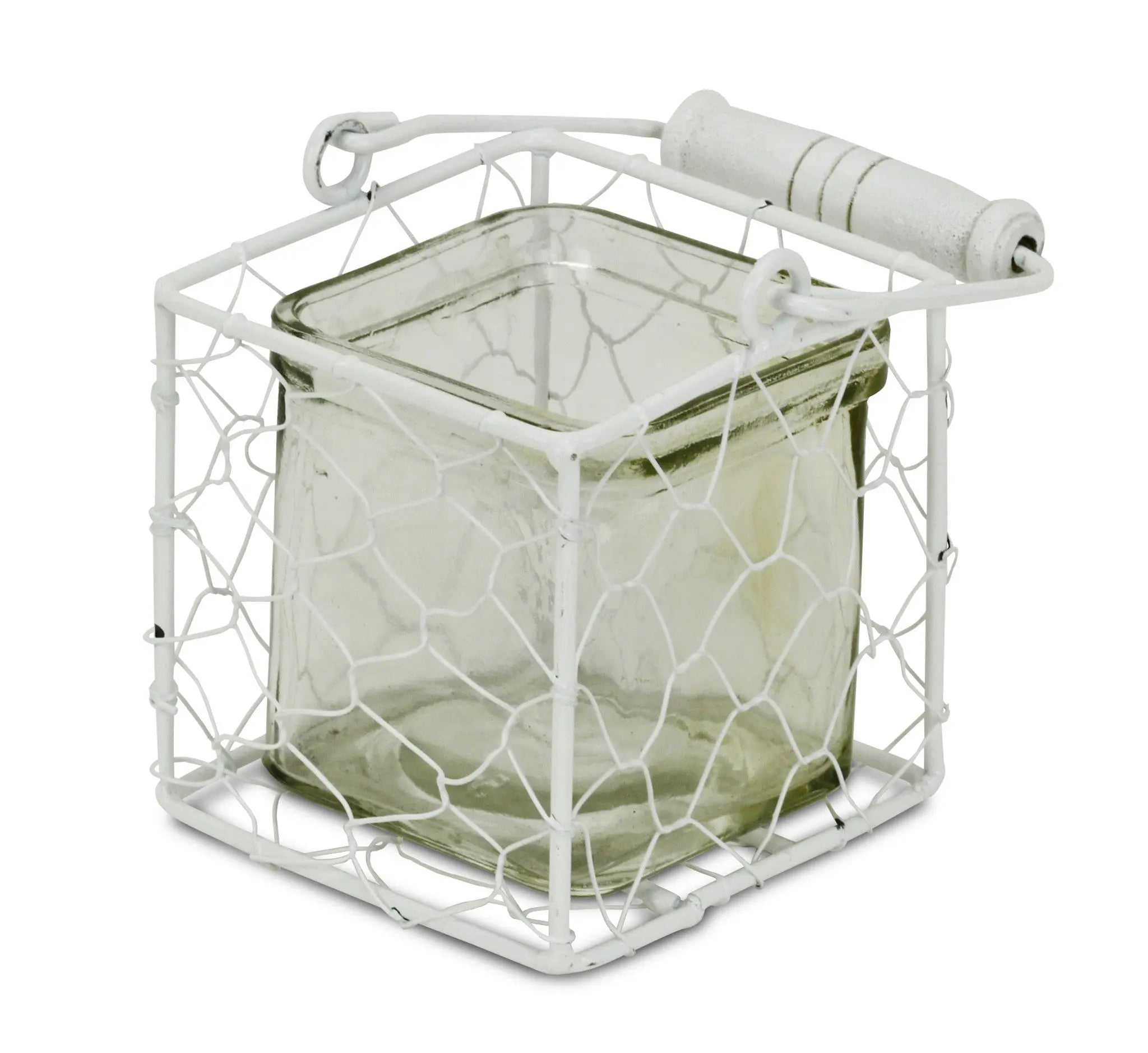 4" White Glass and Metal Lattice Tabletop Lantern Candle Holder Homeroots Home Decor