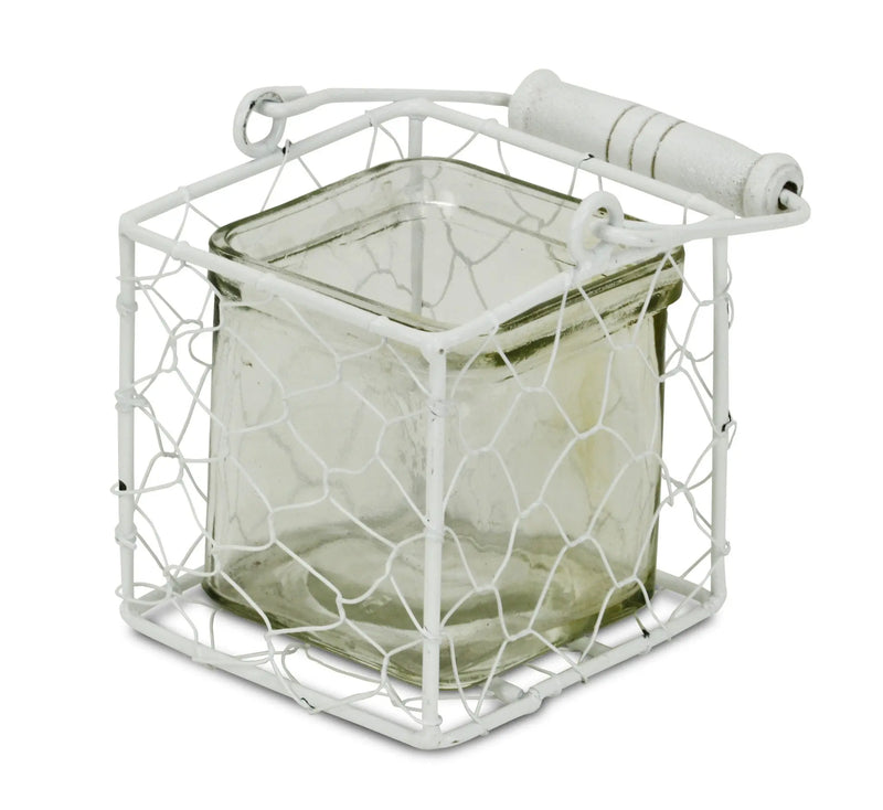4" White Glass and Metal Lattice Tabletop Lantern Candle Holder Homeroots Home Decor