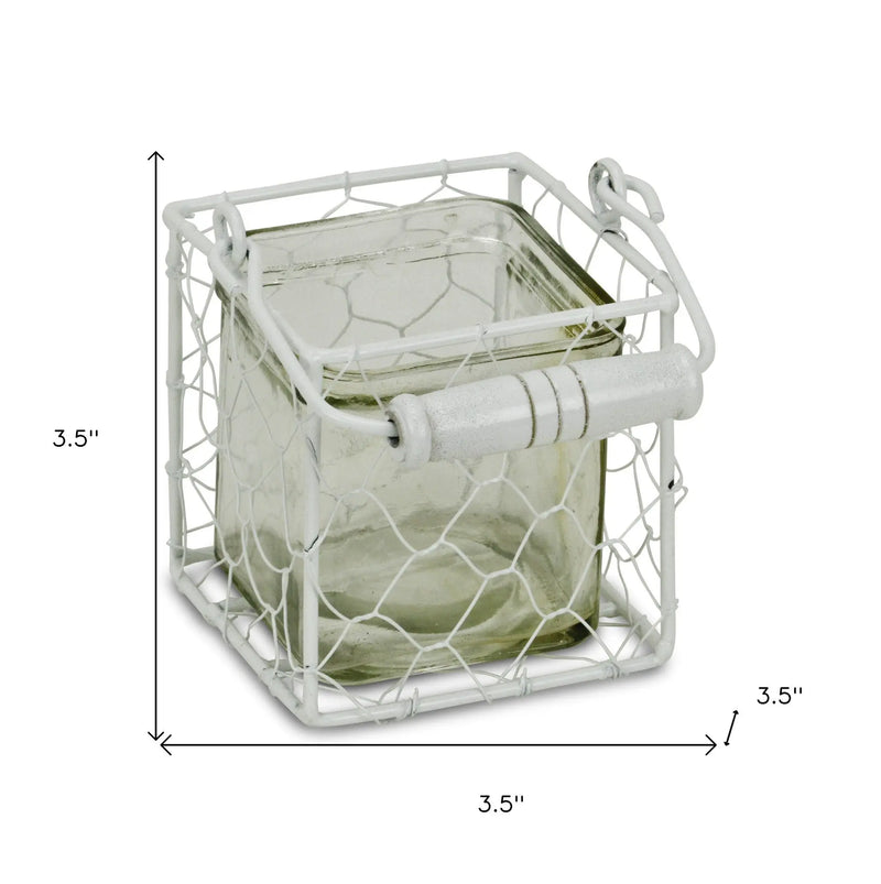 4" White Glass and Metal Lattice Tabletop Lantern Candle Holder Homeroots Home Decor
