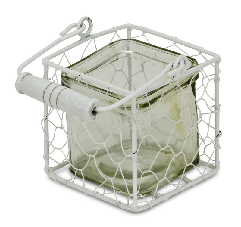4" White Glass and Metal Lattice Tabletop Lantern Candle Holder Homeroots Home Decor