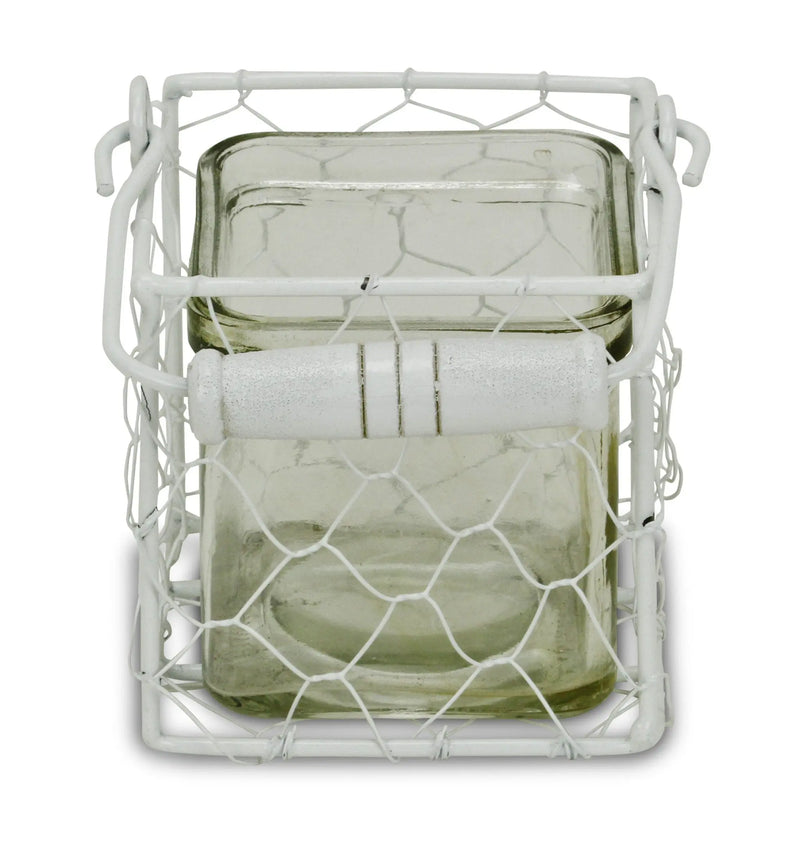 4" White Glass and Metal Lattice Tabletop Lantern Candle Holder Homeroots Home Decor