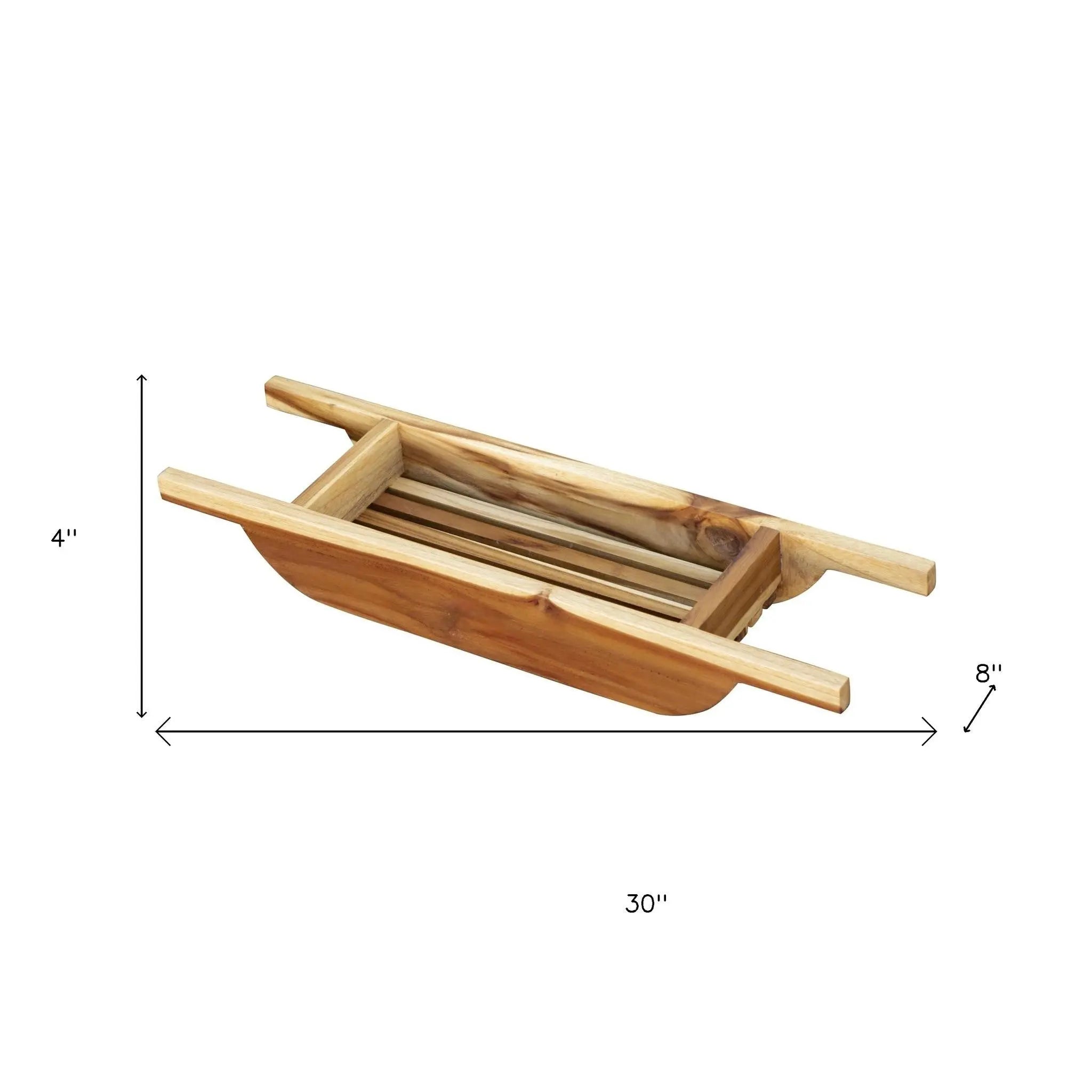 4" X 30" Natural Teak Over Tub Rectangular Bath Caddy Shelf Homeroots Bed & Bath
