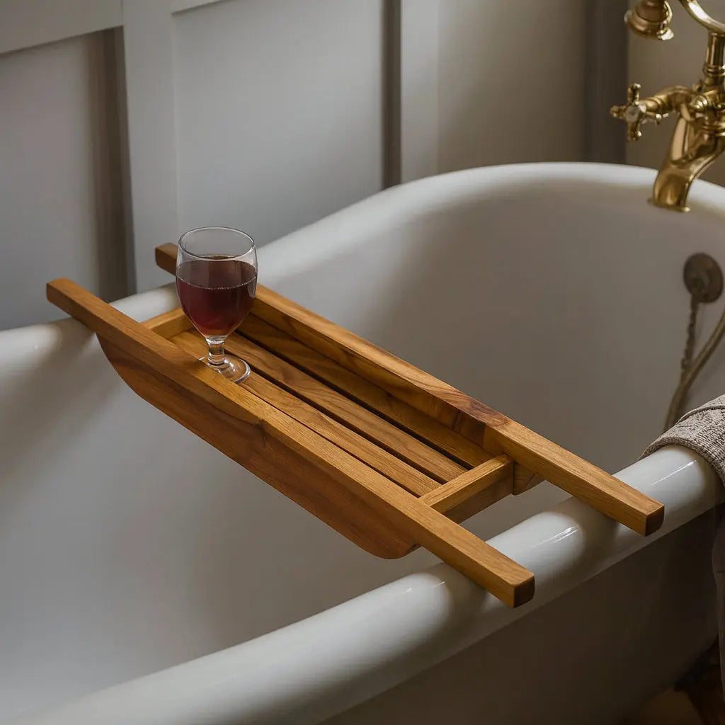 4" X 30" Natural Teak Over Tub Rectangular Bath Caddy Shelf Homeroots Bed & Bath