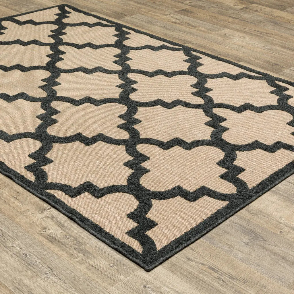 4' X 5' Beige and Black Geometric Stain Resistant Indoor Outdoor Area Rug Homeroots Outdoor