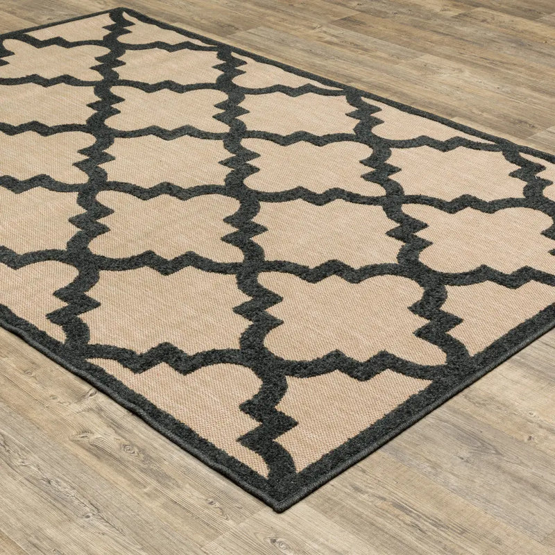 4' X 5' Beige and Black Geometric Stain Resistant Indoor Outdoor Area Rug Homeroots Outdoor