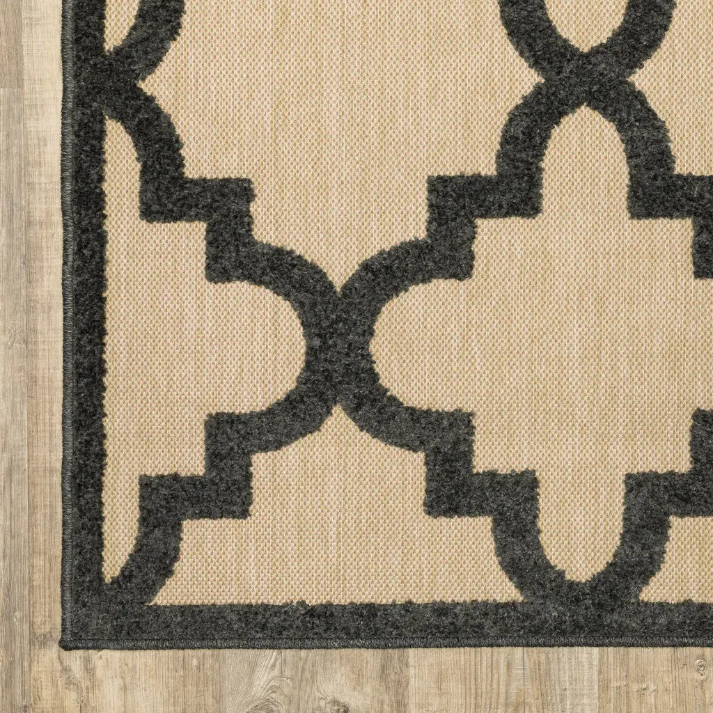 4' X 5' Beige and Black Geometric Stain Resistant Indoor Outdoor Area Rug Homeroots Outdoor