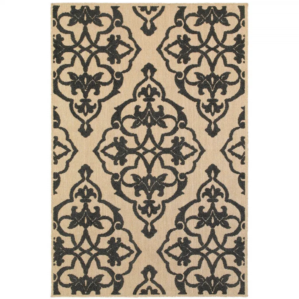 4' X 5' Beige and Black Oriental Stain Resistant Indoor Outdoor Area Rug Homeroots Outdoor