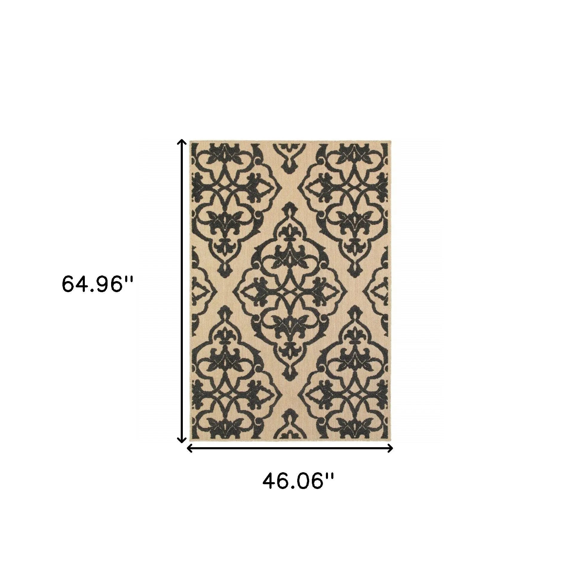 4' X 5' Beige and Black Oriental Stain Resistant Indoor Outdoor Area Rug Homeroots Outdoor