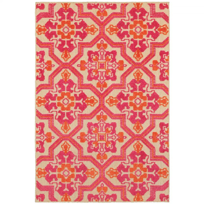 4' X 5' Pink and Orange Medallion Indoor Outdoor Area Rug Homeroots Outdoor