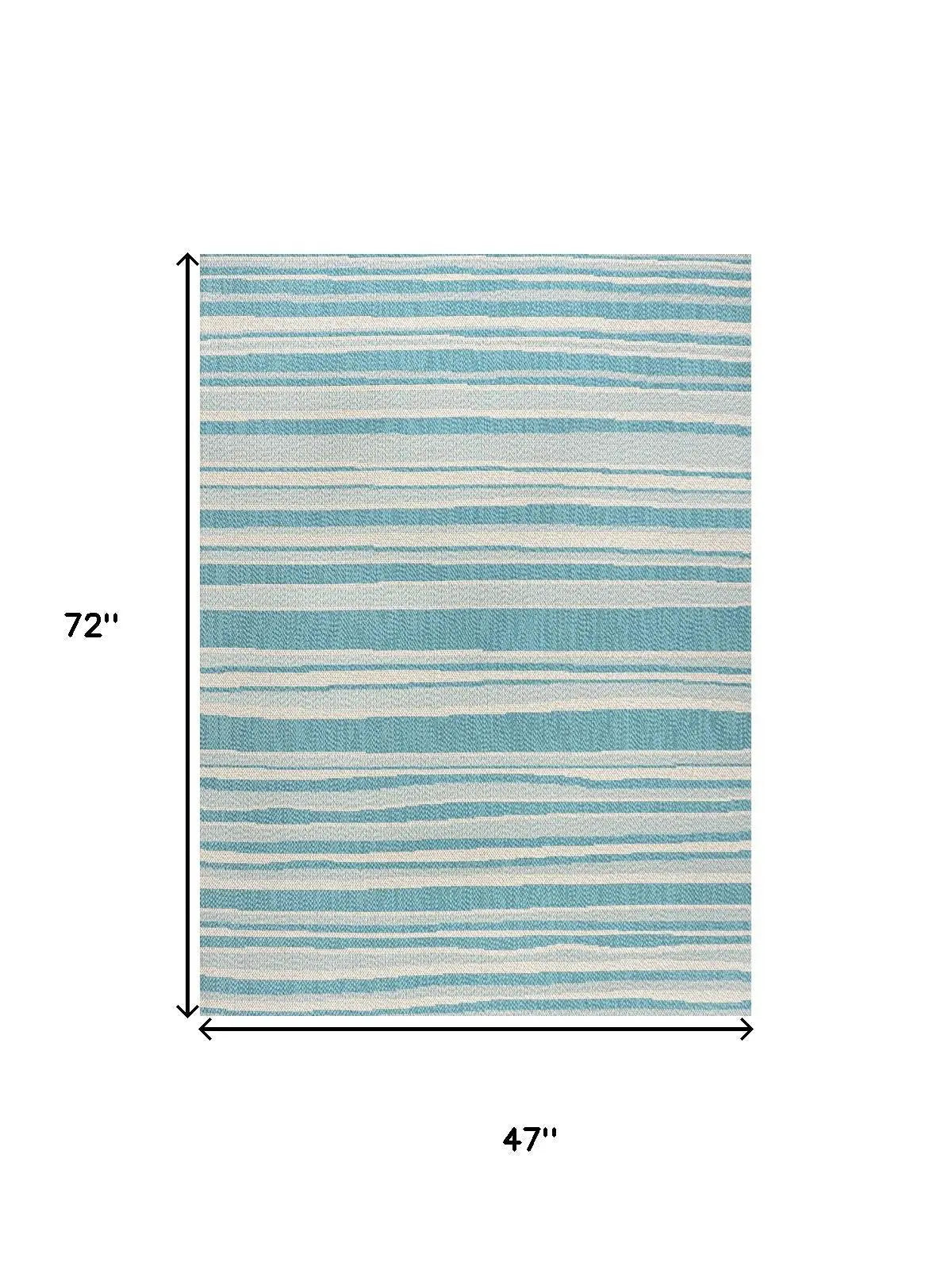 4' X 6' Aqua And Cream Striped Indoor Outdoor Area Rug Homeroots Outdoor