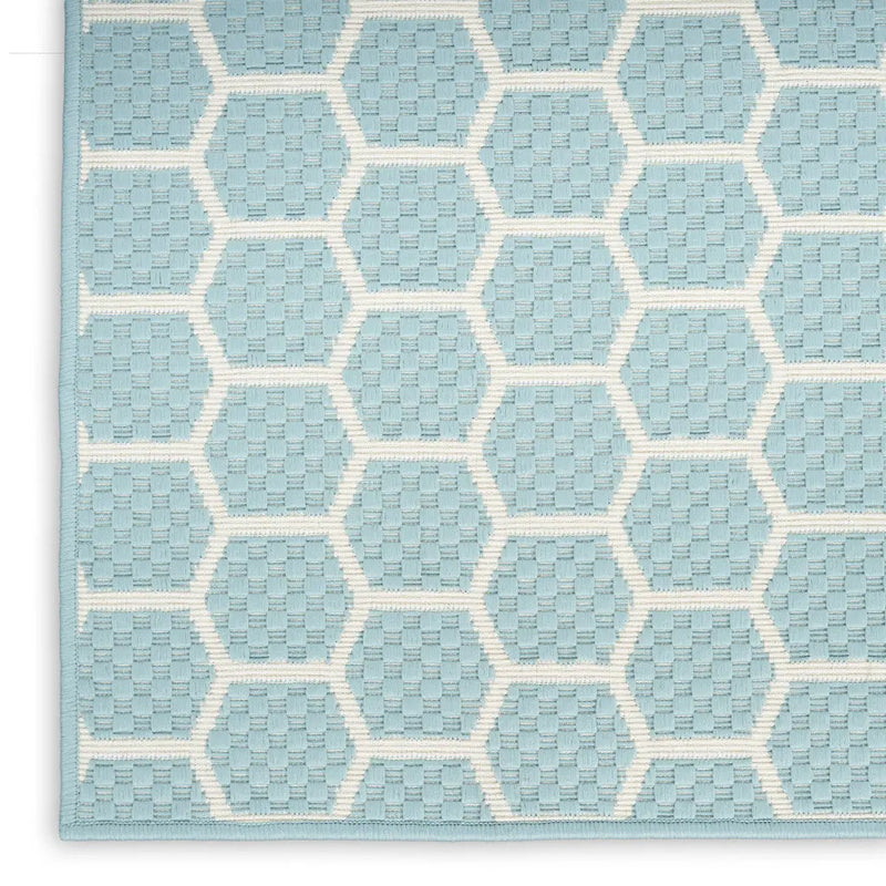 4' X 6' Aqua And Ivory Geometric Indoor Outdoor Area Rug Homeroots Outdoor