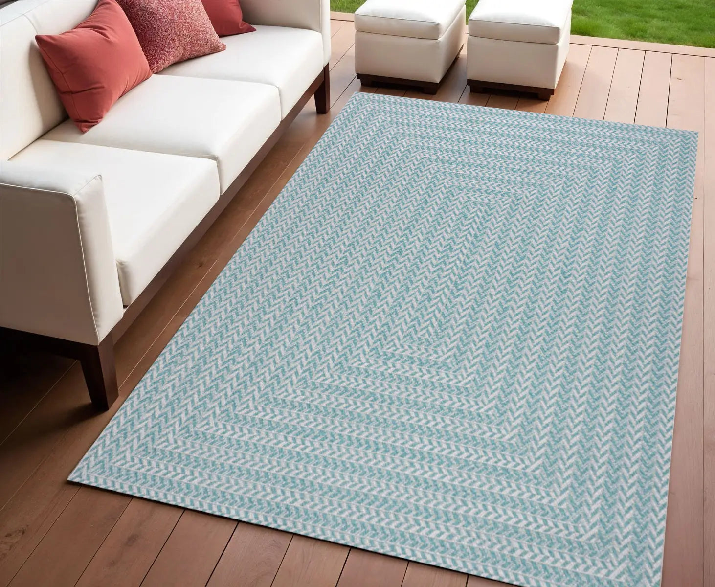 4' X 6' Aqua And Light Gray Striped Indoor Outdoor Area Rug Homeroots Outdoor