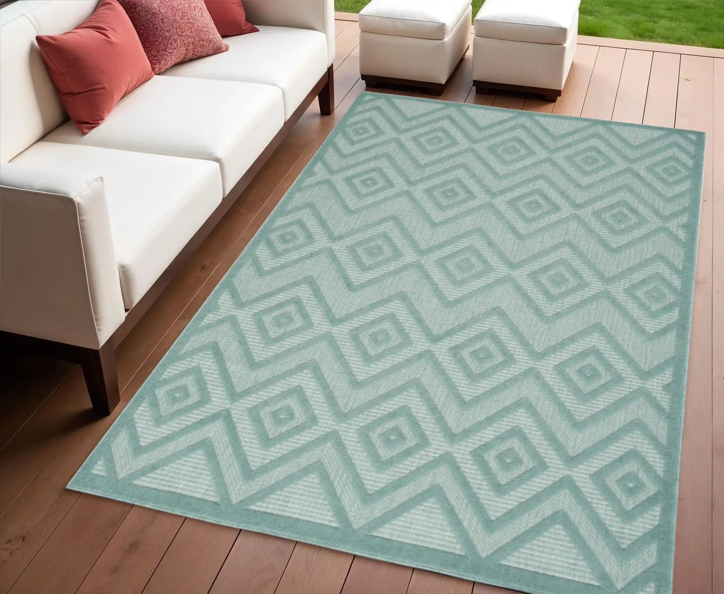4' X 6' Aqua Indoor Outdoor Area Rug - GreatEagleInc