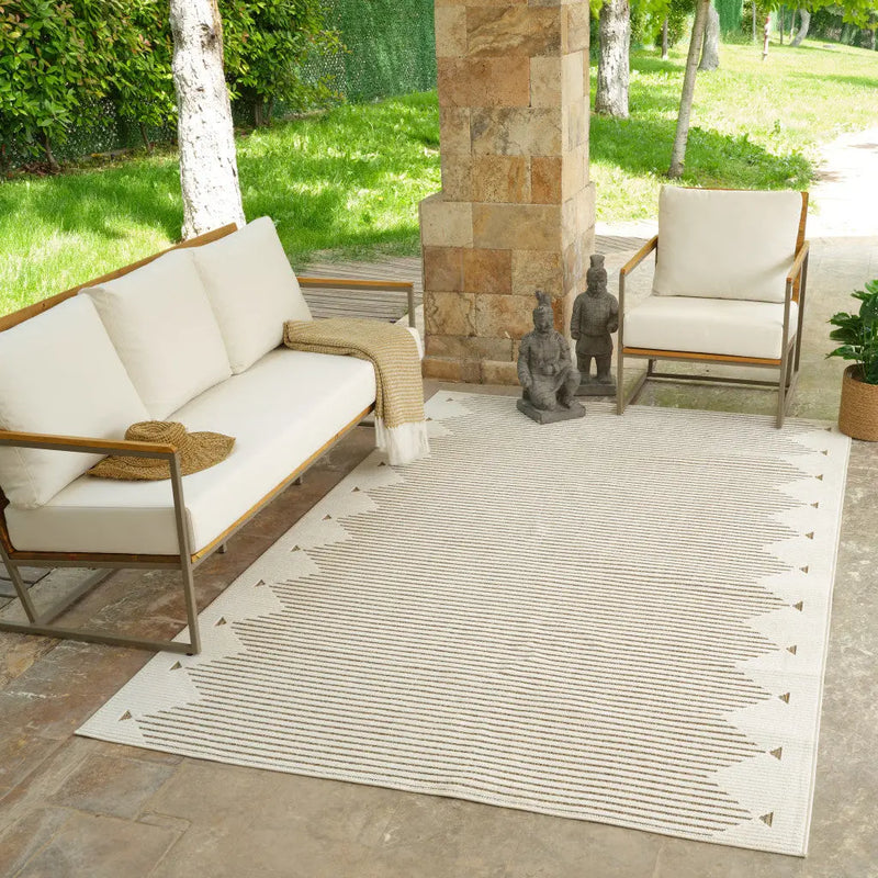 4' X 6' Beige And Brown Geometric Distressed Indoor Outdoor Area Rug Homeroots Outdoor