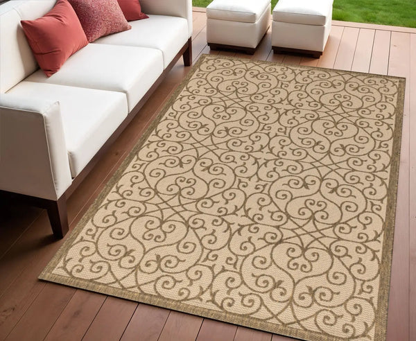 4' X 6' Beige And Brown Geometric Indoor Outdoor Area Rug Homeroots Outdoor