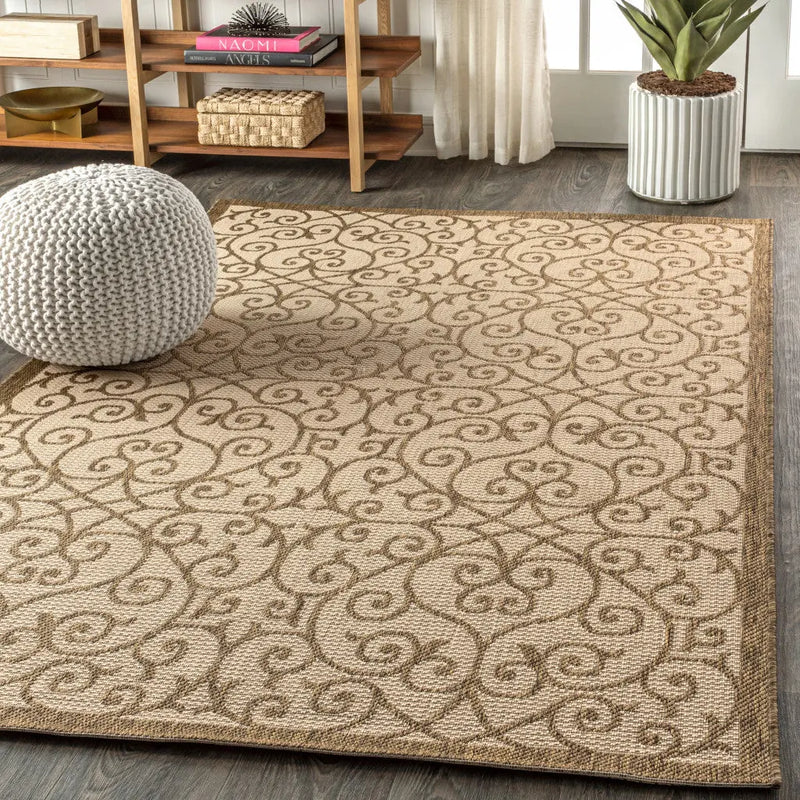 4' X 6' Beige And Brown Geometric Indoor Outdoor Area Rug Homeroots Outdoor