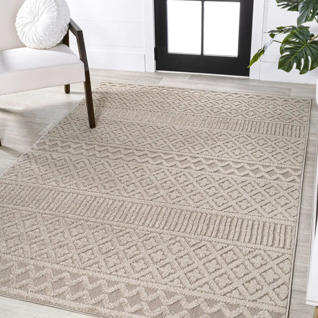 4' X 6' Beige And Gray Trellis Indoor Outdoor Area Rug Homeroots Outdoor