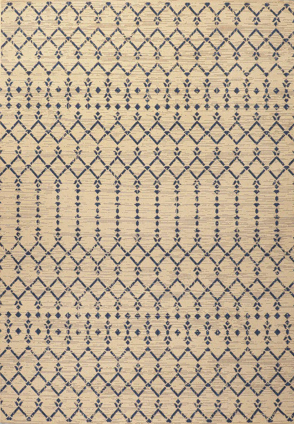 4' X 6' Beige And Navy Blue Trellis Indoor Outdoor Area Rug Homeroots Outdoor