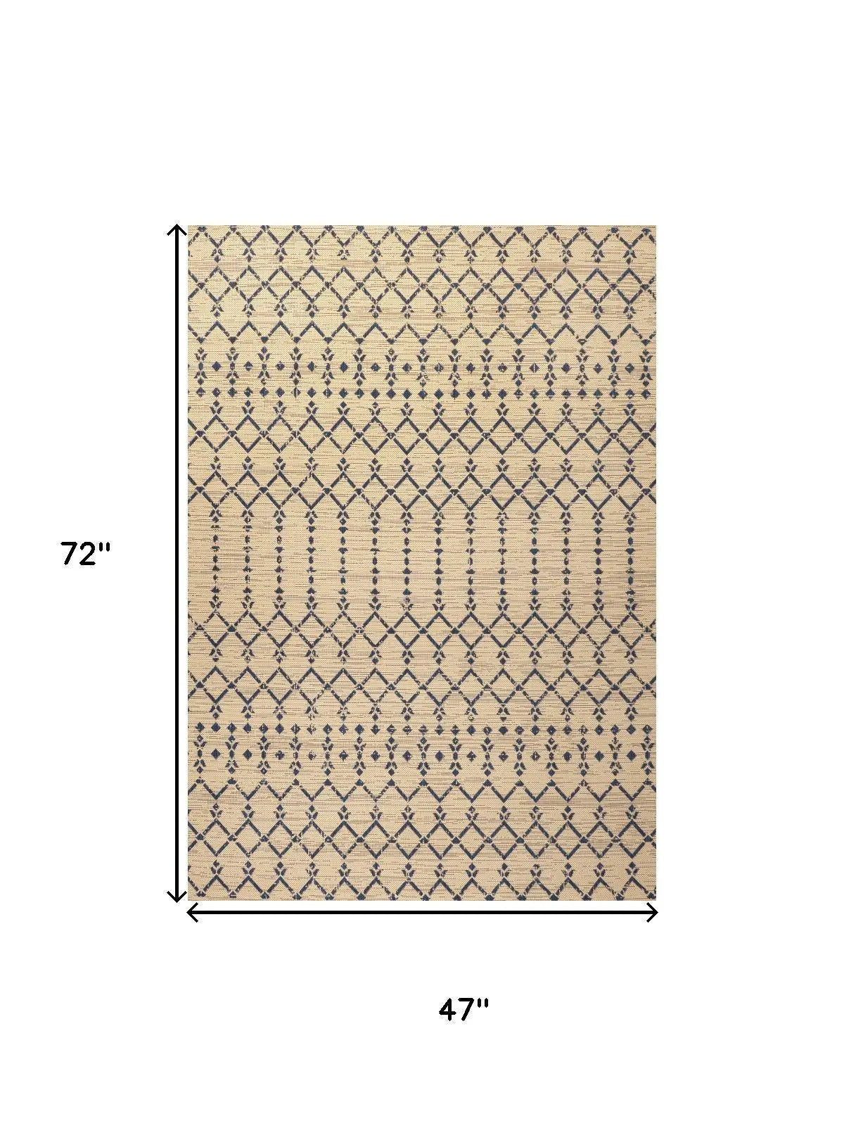 4' X 6' Beige And Navy Blue Trellis Indoor Outdoor Area Rug Homeroots Outdoor