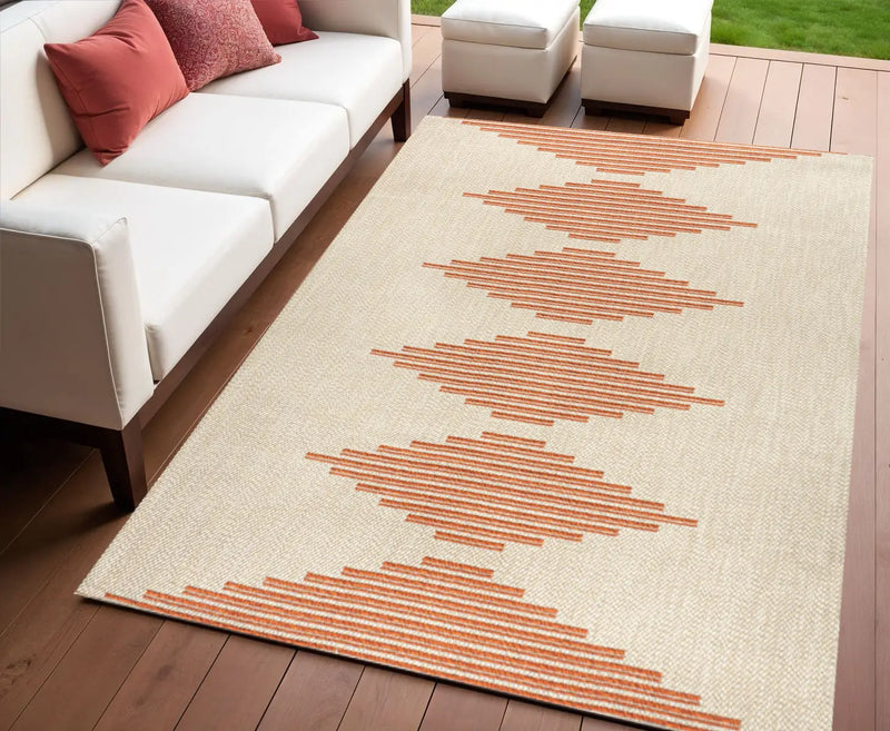 4' X 6' Beige And Orange Abstract Indoor Outdoor Area Rug Homeroots Outdoor