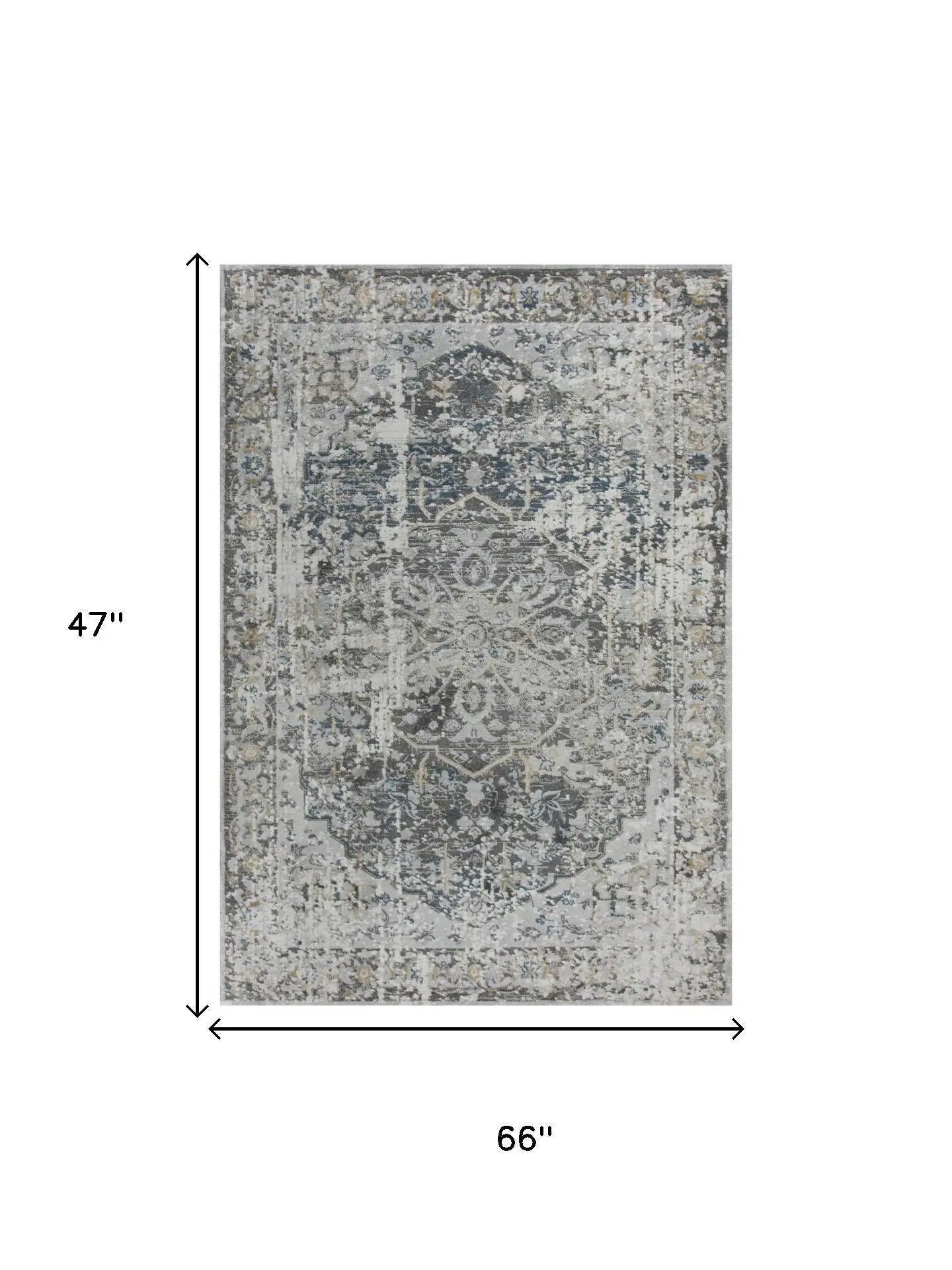 4' X 6' Beige Blue Gray And Rust Medallion Area Rug Homeroots Home Decor