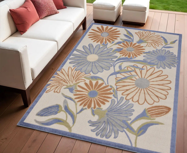 4' X 6' Beige Floral Indoor Outdoor Area Rug Homeroots Outdoor