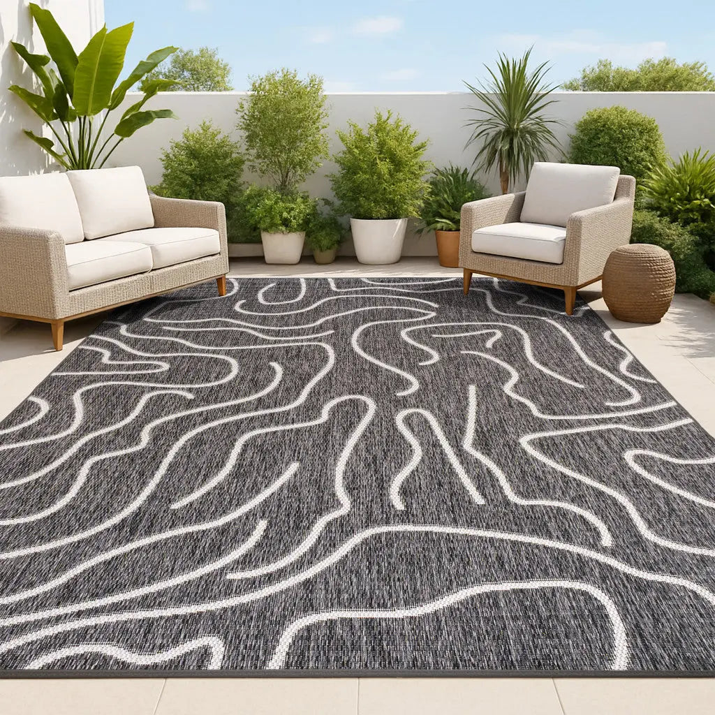 4' X 6' Black And Cream Abstract Indoor Outdoor Area Rug Homeroots Outdoor