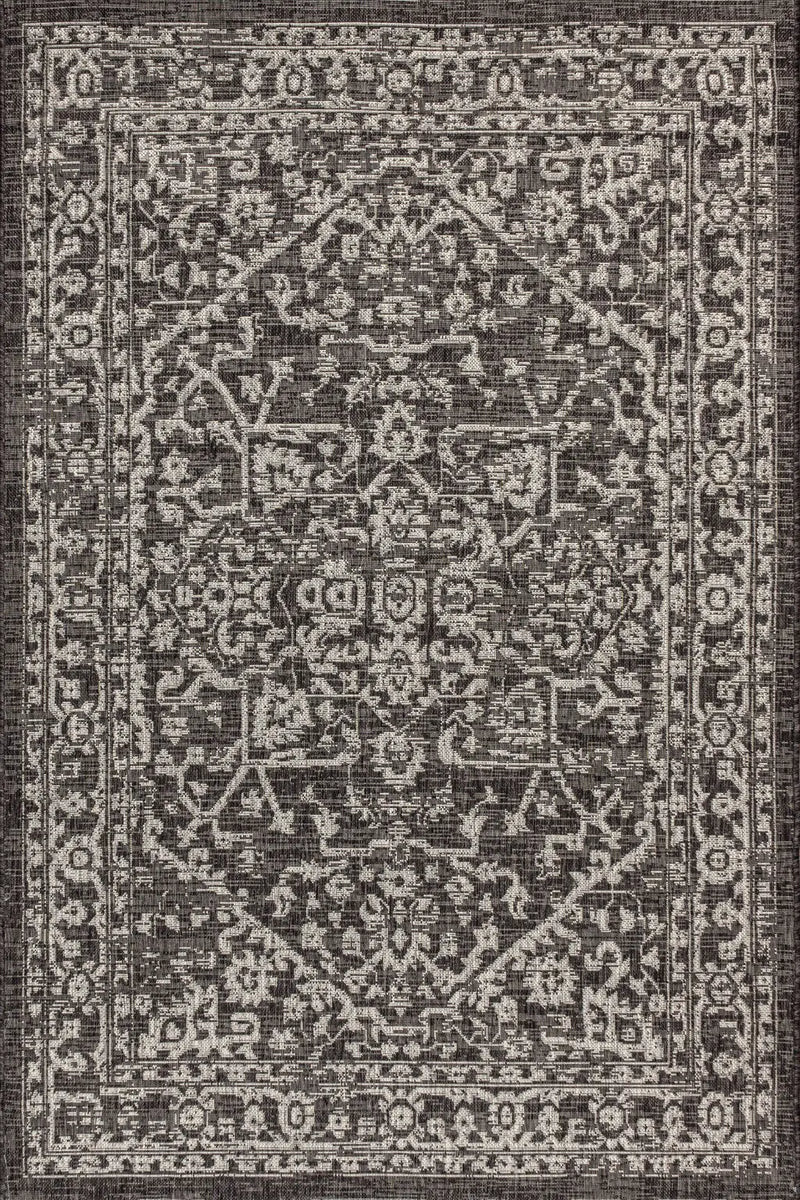 4' X 6' Black And Gray Medallion Indoor Outdoor Area Rug Homeroots Outdoor