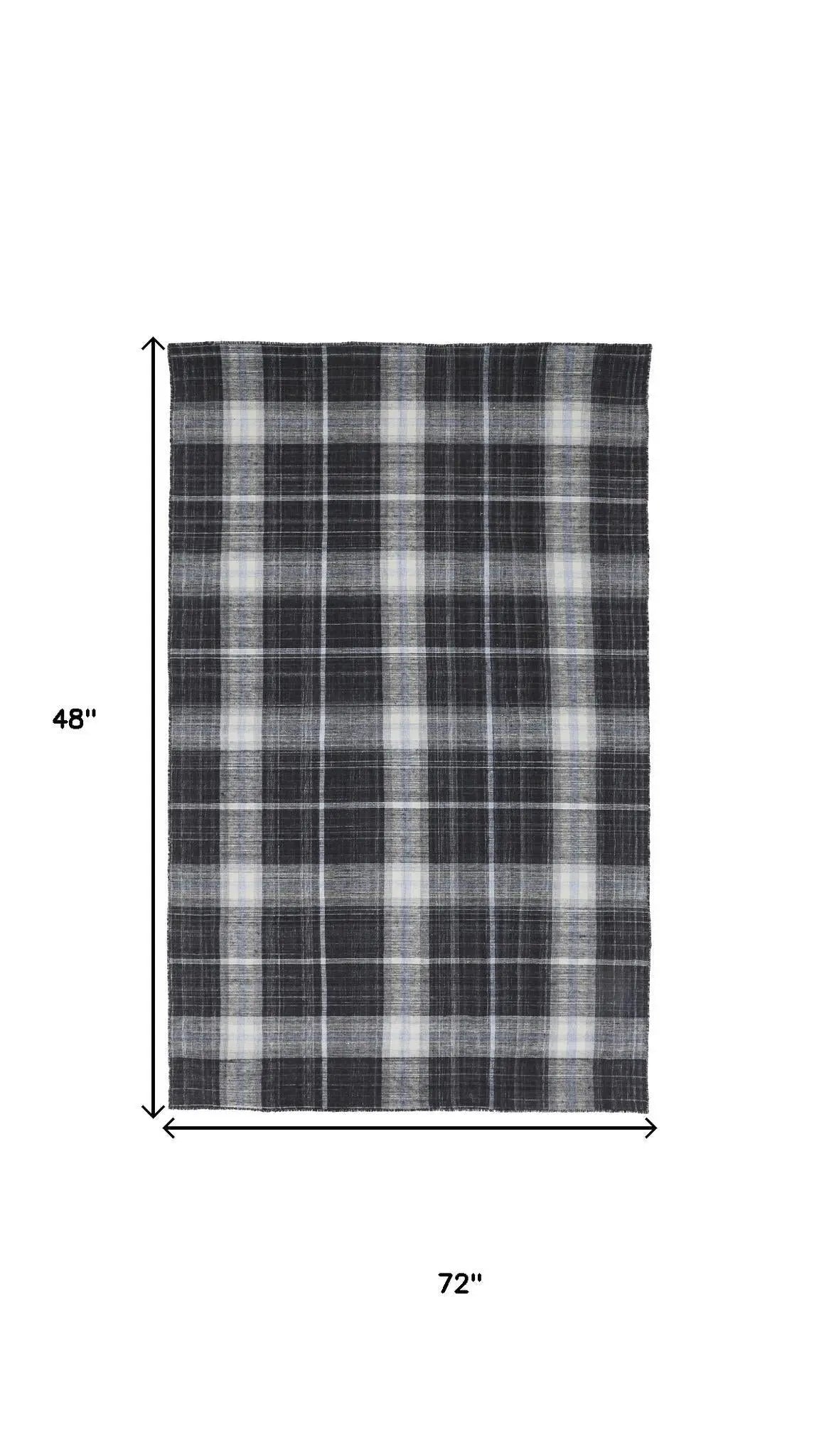 4' X 6' Black White And Blue Plaid Hand Loomed Area Rug Homeroots Home Decor