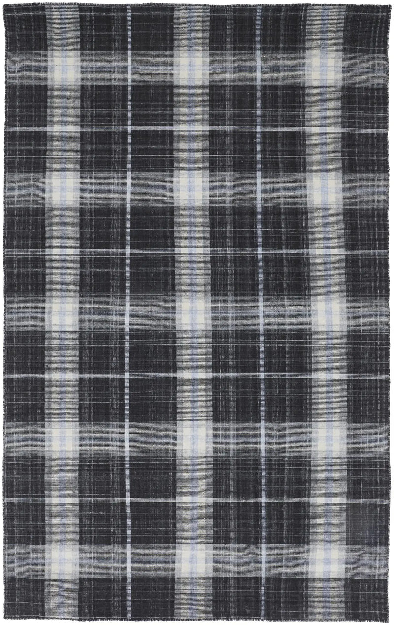 4' X 6' Black White And Blue Plaid Hand Loomed Area Rug Homeroots Home Decor