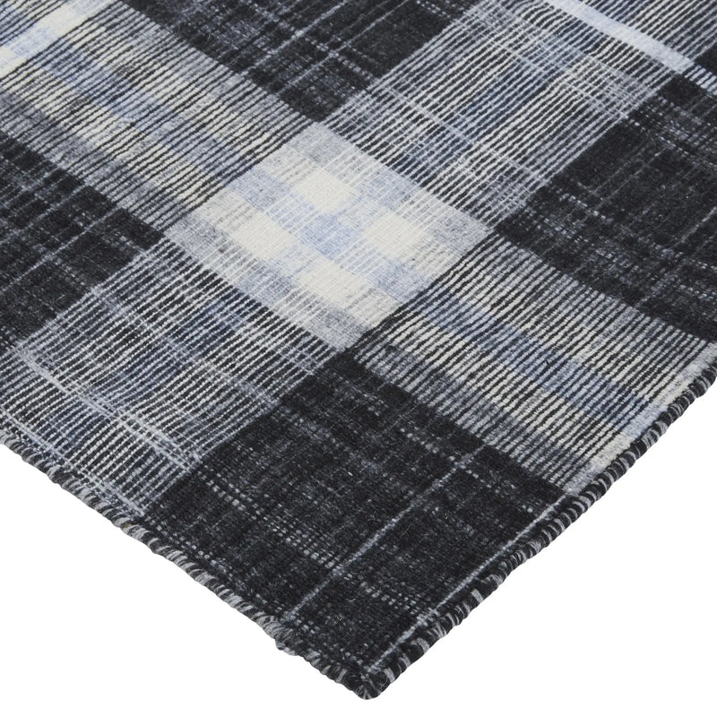 4' X 6' Black White And Blue Plaid Hand Loomed Area Rug Homeroots Home Decor
