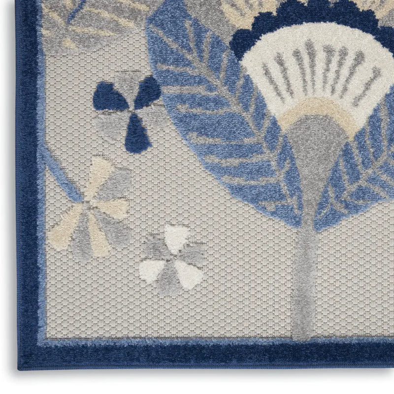 4' X 6' Blue And Gray Floral Indoor Outdoor Area Rug Homeroots Outdoor