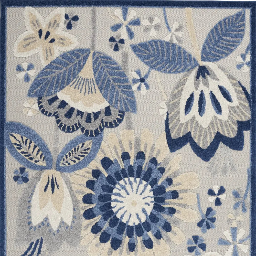 4' X 6' Blue And Gray Floral Indoor Outdoor Area Rug Homeroots Outdoor