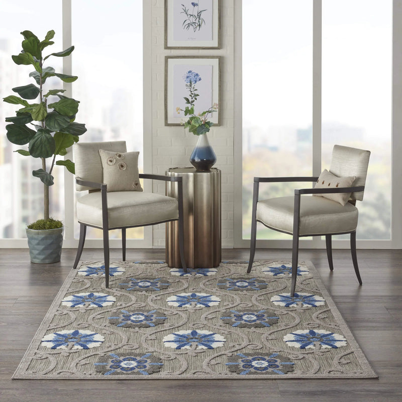 4' X 6' Blue And Gray Indoor Outdoor Area Rug - GreatEagleInc