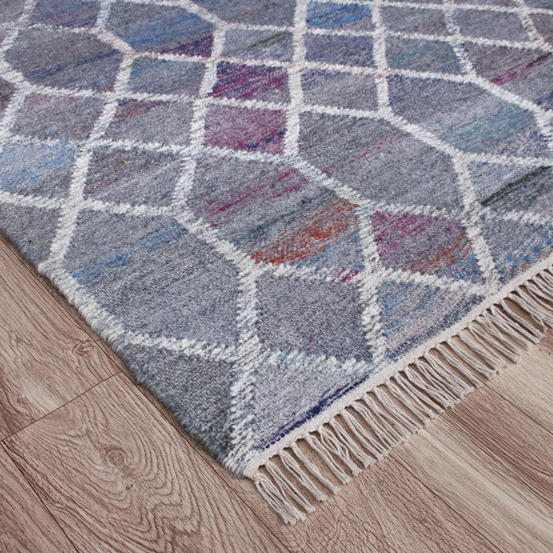 4' X 6' Blue And Gray Trellis Hand Woven Area Rug Homeroots Home Decor
