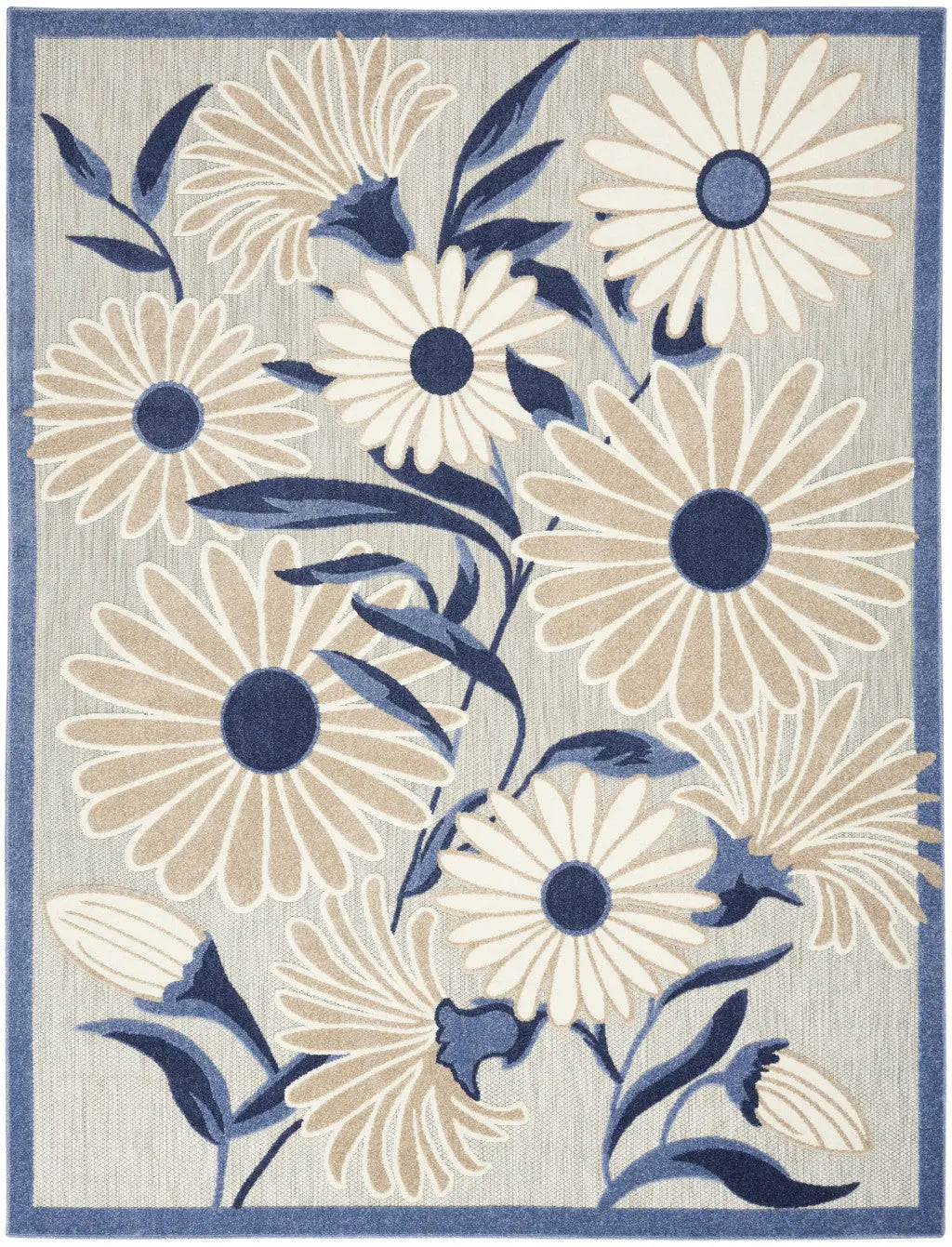 4' X 6' Blue And Grey Floral Stain Resistant Non Skid Area Rug Homeroots Outdoor