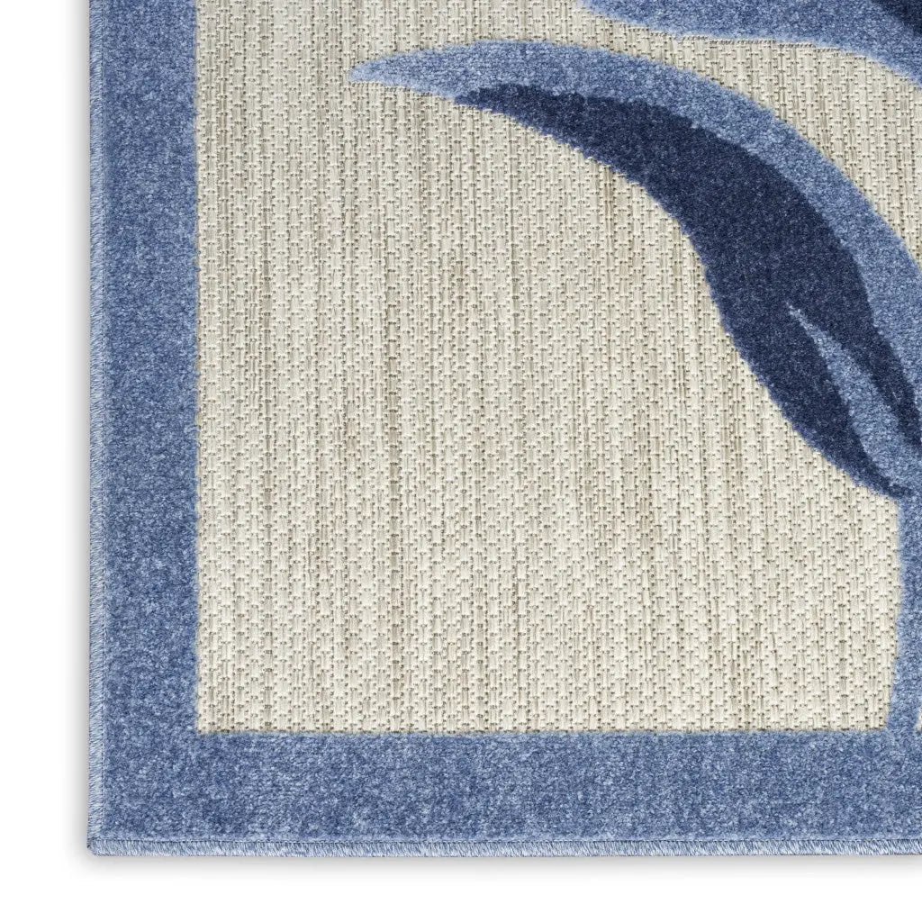 4' X 6' Blue And Grey Floral Stain Resistant Non Skid Area Rug Homeroots Outdoor