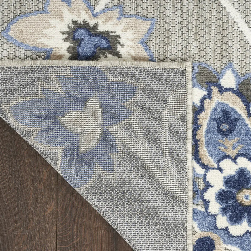 4' X 6' Blue And Grey Floral Stain Resistant Non Skid Area Rug Homeroots Outdoor