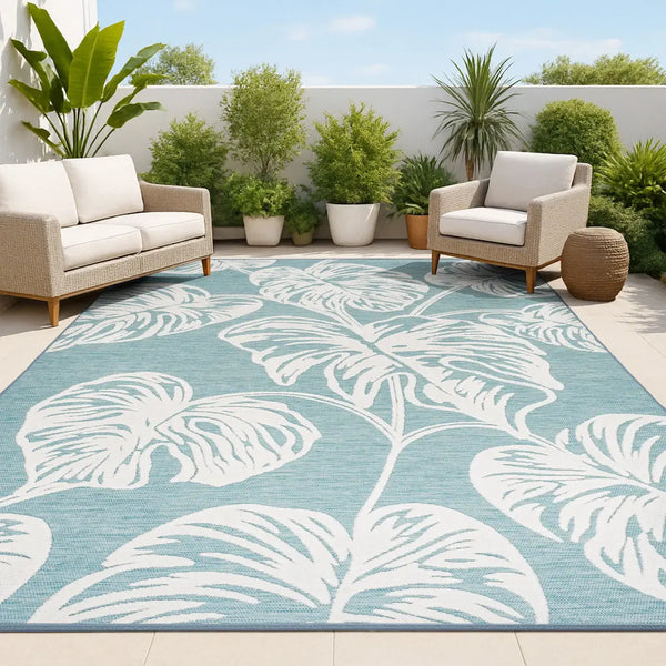 4' X 6' Blue And Ivory Floral Indoor Outdoor Area Rug - GreatEagleInc
