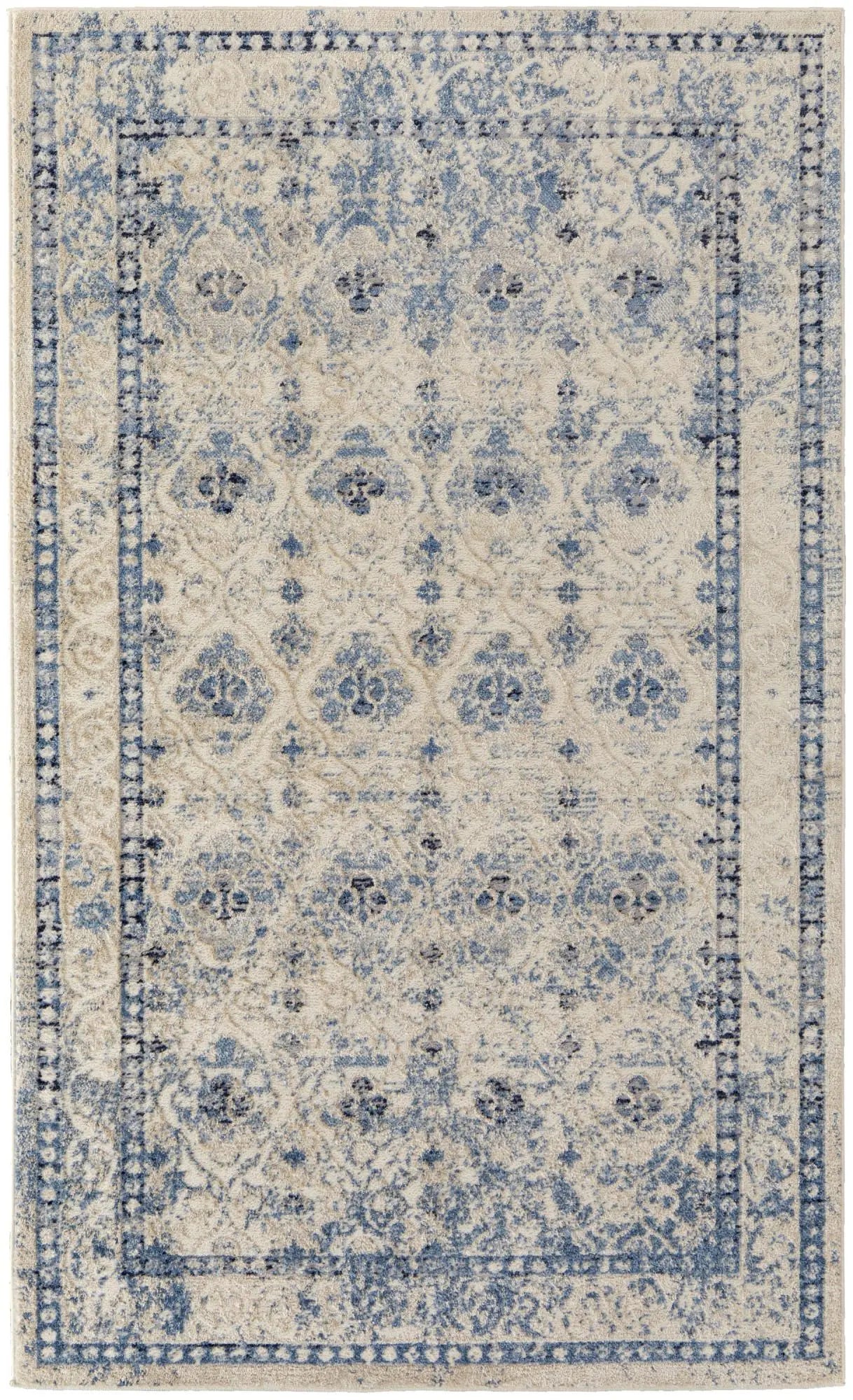 4' X 6' Blue And Ivory Geometric Area Rug Homeroots Home Decor