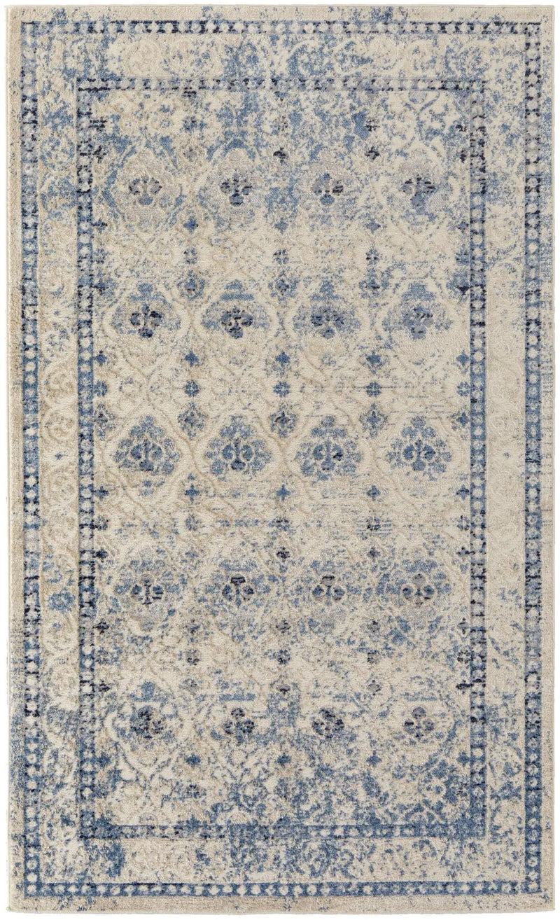 4' X 6' Blue And Ivory Geometric Area Rug Homeroots Home Decor