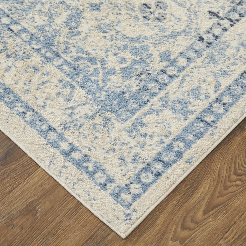4' X 6' Blue And Ivory Geometric Area Rug Homeroots Home Decor
