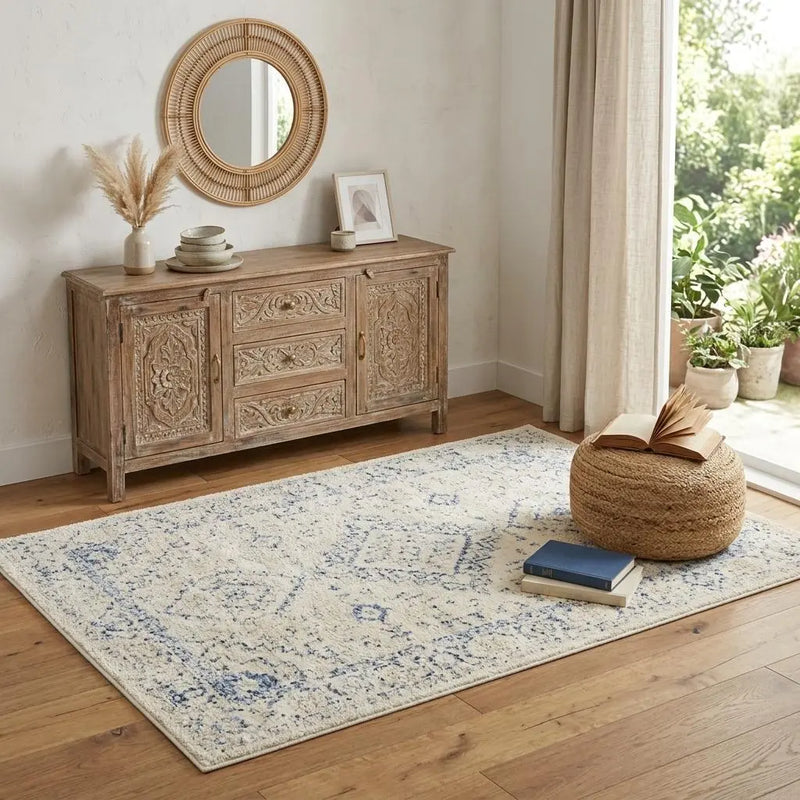4' X 6' Blue And Ivory Geometric Area Rug Homeroots Home Decor