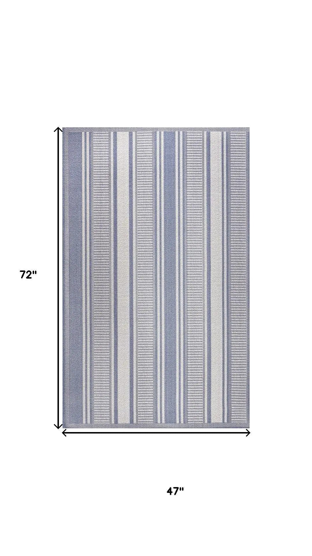 4' X 6' Blue And Light Gray Striped Indoor Outdoor Area Rug Homeroots Outdoor
