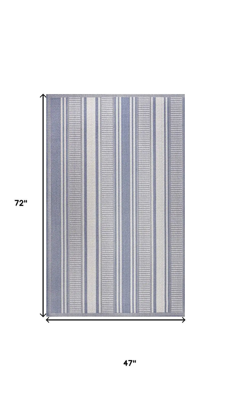 4' X 6' Blue And Light Gray Striped Indoor Outdoor Area Rug Homeroots Outdoor